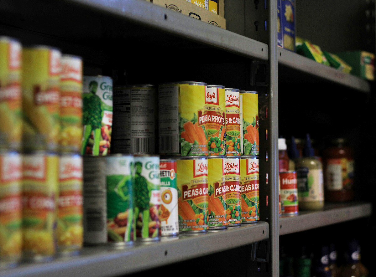 Canned items on a shelf