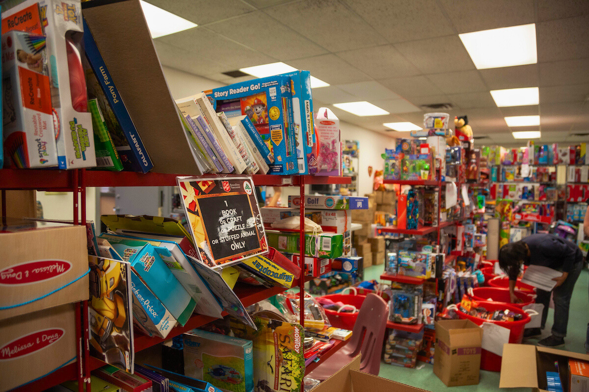 toys and books being displayed